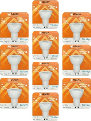 Avarson (10 Adet) Osaka 9W (70W) Beyaz Işık (6500K) GU10 Duylu LED Çanak Ampul