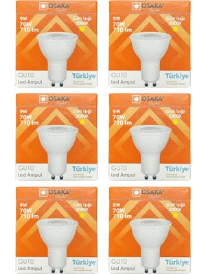 Avarson (6 Adet) Osaka 9W (70W) Sarı Işık (3000K) GU10 Duylu LED Çanak Ampul