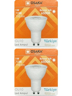 Avarson (2 Adet) Osaka 9W (70W) Beyaz Işık (6500K) GU10 Duylu LED Çanak Ampul
