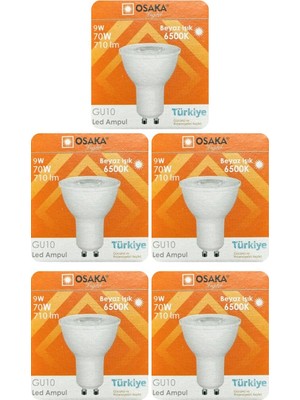 Avarson (5 Adet) Osaka 9W (70W) Beyaz Işık (6500K) GU10 Duylu LED Çanak Ampul
