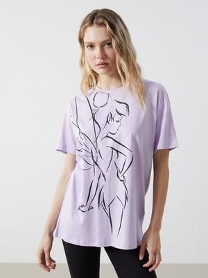 Lc Waikiki Yeni Sezon Bisiklet Yaka Tinker Bell Baskılı Kadın Tişört