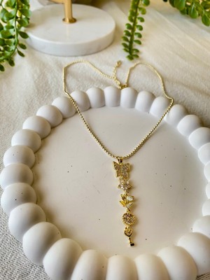 Stainless Steel 14K Mini Dorika Zincirli Romance Y Model Kolye