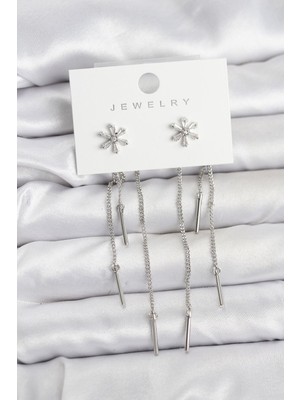 Bsre Çiçekli Gümüş Pirinç Kadın Küpe