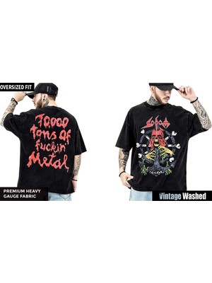 Sodom Yıkamalı Over Size Tişört S