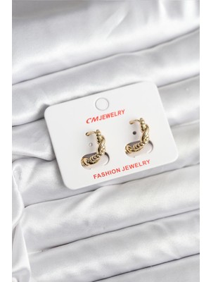 Bsre Gold Renk Burgu Figürlü Kadın Küpe (14K)