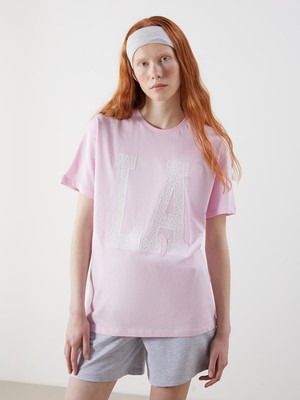 Lc Waikiki Yeni Sezon Bisiklet Yaka Nakışlı Kadın Tişört