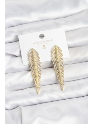 Bsre Pirinç Balık Sırtı Figürlü Zirkon Taşlı Kadın Küpe (Gold Renk)