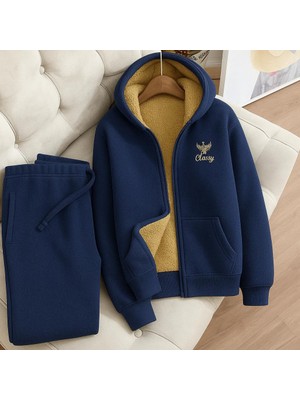 Eşofman Takımı - 2lü - Alt-Üst - Nakiş - Kapüşonlu - 3 Iplık Şardonlu -Üst Iç Welsoft Kollar Hariç