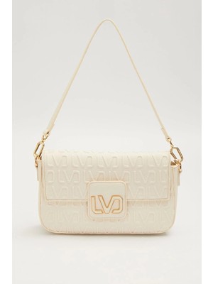 Lêvi D'or Kabartma Baskılı Kısa ve Uzun Askılı Orta Boy Kadın Günlük Omuz Çantası Beyaz