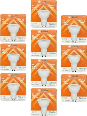 Avarson (10 Adet) Osaka 9W (70W) Sarı Işık (3000K) GU10 Duylu LED Çanak Ampul