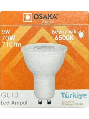 Avarson (1 Adet) Osaka 9W (70W) Beyaz Işık (6500K) GU10 Duylu LED Çanak Ampul