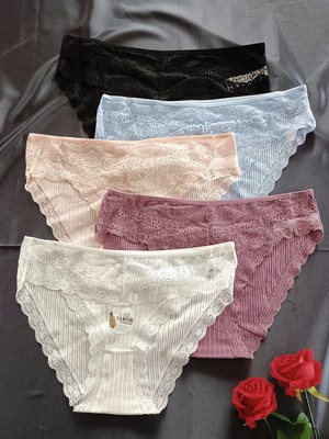 Papatya Istiridye Desen Dantelli / Jakar Detaylı Kadın Iç Giyim Külot