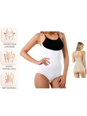 Bipamuk Kadın Göğüs Altı Body  Bel ve Basen Toparlayıcı Yüksek Bel Şekillendirici Body Sırt Destekli