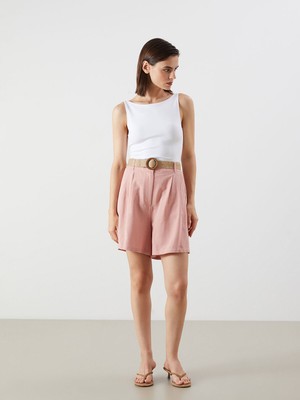 Lc Waikiki Yeni Sezon Beli Kemerli Keten Karışımlı Kadın Şort