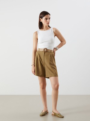 Lc Waikiki Yeni Sezon Beli Kemerli Keten Karışımlı Kadın Şort