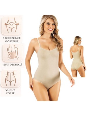 Bipamuk Kadın Korse Body Bel ve Karın Toparlayıcı Ince Gösteren Ayarlanabilir Askılı