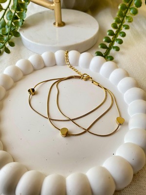 Stainless Steel Çelik Üçlü Kalp Gold Bileklik