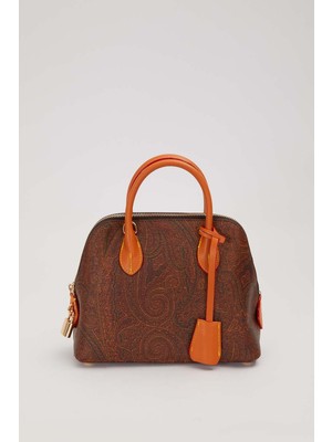 Lêvi D'or Etnik Desenli Uzun Askılı Kilit Detaylı Orta Boy Kadın El ve Omuz Çantası Koyu Kahve