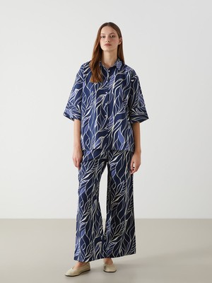 Lc Waikiki Yeni Sezon Beli Lastikli Desenli Geniş Paça Kadın Pantolon