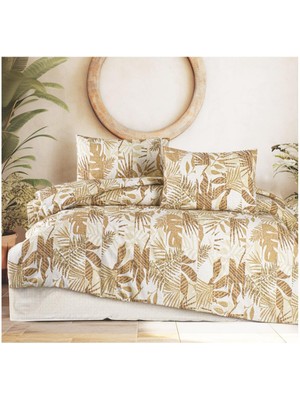 Meine Home Çift Kişilik Tropikal Yaprak Desenli Bej Nevresim Takımı