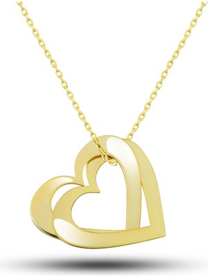 Katre46 Gümüş Gold Çifte Kalp Aşk Kadın Kolye