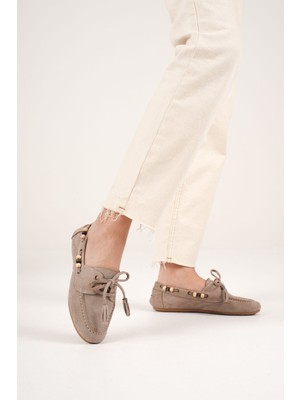 Mevese Siron Kadın Vizon Boncuklu Günlük Süet Ayakkabı