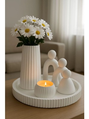 Liza Home Decoration Minimal Dekoratif Vazo, Mumluk, Aile Figürlü Tepsi Seti – El Yapımı Şıklık