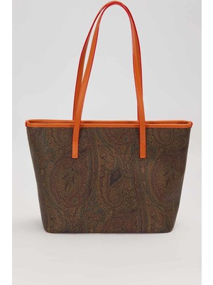 Lêvi D'or Etnik Desenli Renkli Shopper Tasarım Kadın Omuz Çantası Kahve