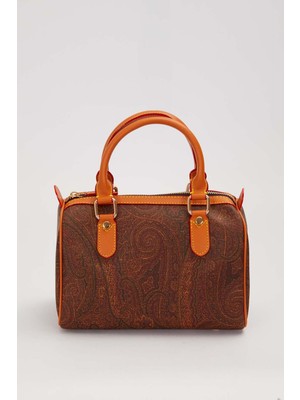 Lêvi D'or Etnik Desenli Uzun Askılı Orta Boy Speedy Model Kadın El ve Omuz Çantası Koyu Kahve