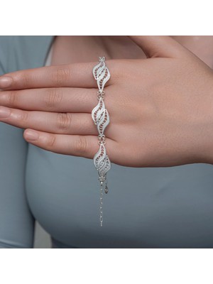 Katre46 Gümüş Ikili Yaprak Telkari Kadın Bileklik