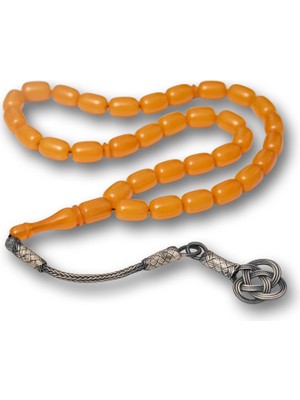 Katre46 Gümüş Kazaz Püsküllü Kapsül Kesim Sarı Sıkma Kehribar Tesbih