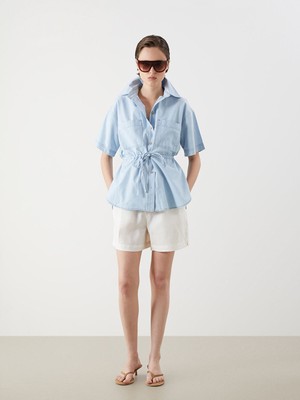 Lc Waikiki Yeni Sezon Beli Lastikli %100 Keten Kadın Şort