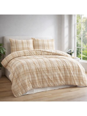 Meine Home Çift Kişilik Bej Kareli Nevresim Takımı