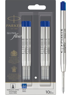 Parker Quinkflow Tükenmez Kalem Yedeği, Mavi Renk Mürekkep, 10'lu Avantajlı Paket