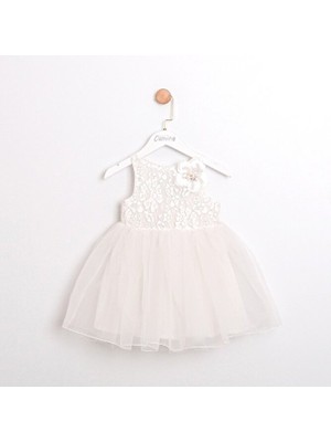 ministok Lina Arkası Fiyonklu Beyaz Dantelli Elbise