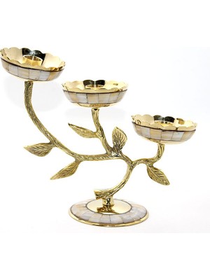 Katre46 Pirinç Sedefli 3'lü Şamdan