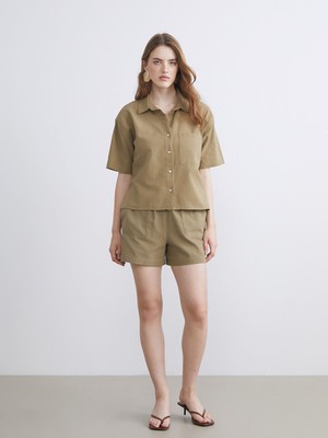 Lc Waikiki Yeni Sezon Beli Lastikli Keten Karışımlı Kadın Şort