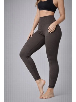 Fresco Scarfs Nonofit Yüksek Bel Full Extra Toparlayıcı Likralı Ön Arka Ve Bilek Desenli Tayt - Kahverengi