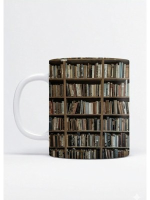 Sartre Art Kütüphane Tasarımlı Kitap Hediyelik Tasarımlı Porselen Kupa Bardak
