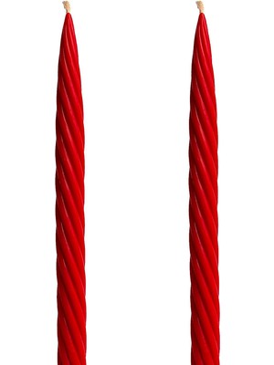 Petekoğlu Balmumu Mum Kırmızı (2 Adet 27.5cm) Kalın Burgu Burgulu Balmumu Şamdan Mumu Dekoratif Mum