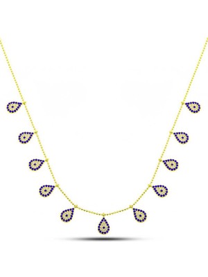 Katre46 925 Ayar Gümüş Gold Damla Nazarlı Şans Kadın Kolye