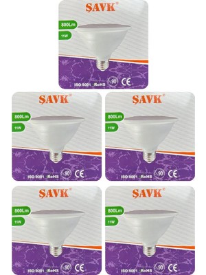 (5 Adet) Şavk 11W 6500K (Beyaz Işık) PAR30 E27 Duylu (Kalın Duy) LED Spot Ampul