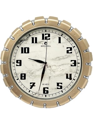 Bellisima BL-1058 Serisi Klasik Kadran Mermer Desenli Sessiz Akar 30 cm Duvar Saati Gold-Gri