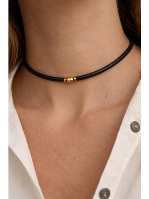 GADjewellery Siyah Hematit Doğaltaş Gold Detaylı Choker Kolye – Kararmaz Çelik Klips