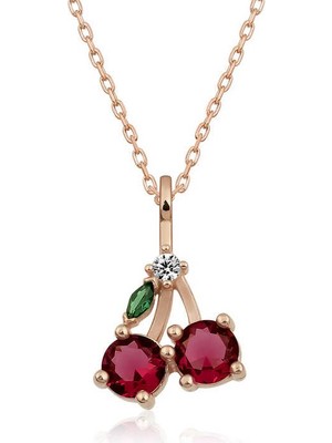 Katre46 925 Ayar Gümüş Rose Kiraz Figürlü Meyve Kolye