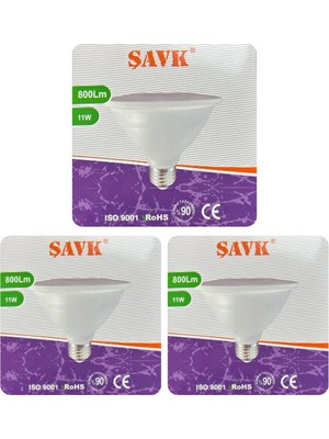 Avarson (3 Adet) Şavk 11W 6500K (Beyaz Işık) PAR30 E27 Duylu (Kalın Duy) LED Spot Ampul