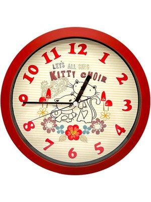 Efe Mark Premium Serisi Kıtty Desenli Kırmızı Duvar Saati 25 cm