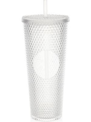 Efe Mark Kristal Desen 750 ml Pipetli Soğuk Içecek/kahve Bardağı Beyaz