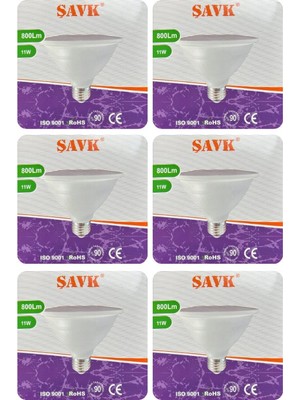 Avarson (6 Adet) Şavk 11W 6500K (Beyaz Işık) PAR30 E27 Duylu (Kalın Duy) LED Spot Ampul