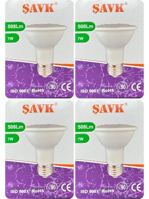Avarson (4 Adet) Şavk 7W 6500K (Beyaz Işık) PAR20 E27 Duylu (Kalın Duy) LED Spot Ampul